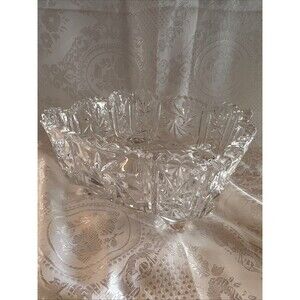 Large Heavy Pressed Glass Footed Lead Crystal Serving Candy Bowl Sawtooth Edge